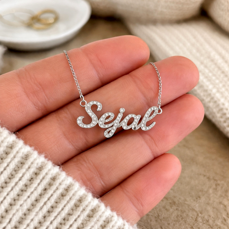 Handmade 925 Sterling Silver Sejal Iced Name Necklace